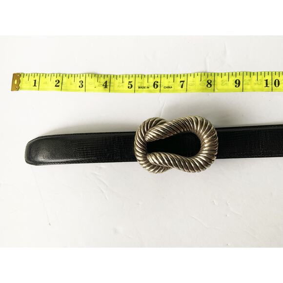 Terry Stack Italian Leather Black Belt Silver Braided Knot Buckle Size M Z27 - Picture 1 of 7